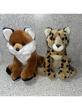 Aurora World Destination Nation Fox & Leopard Plush Stuffed Animal Toy 12-13"